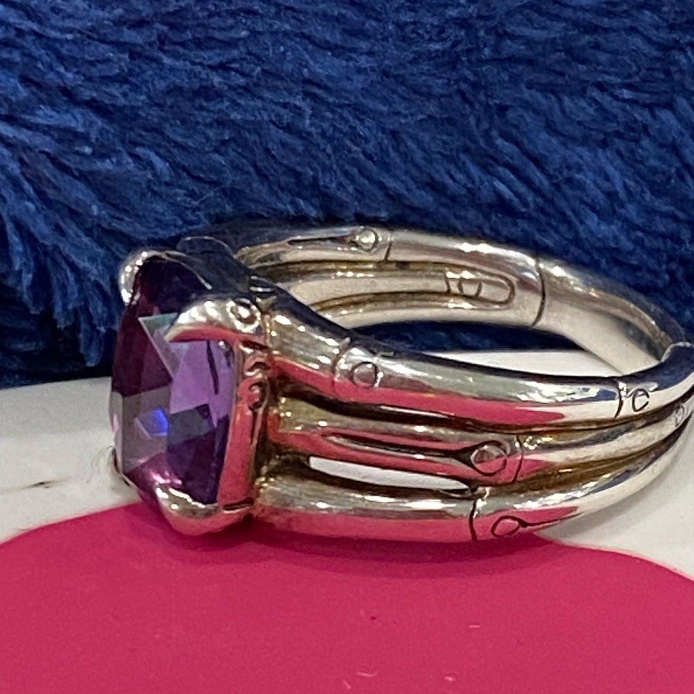 John Hardy Batu Bamboo Sterling Silver Amethyst Ring Size 7 - Picture 5 of 7